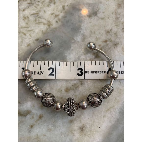 Sterling Silver Cuff Bracelet with Bali Beads - Picture 7 of 8